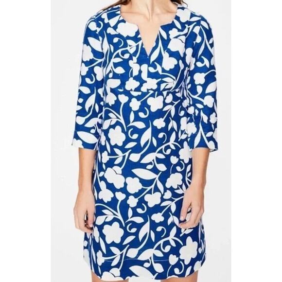 Boden Petite Size 6/6P Floral Casual Linen Tunic Dress Blue White 3/4 Sleeves - Picture 1 of 11